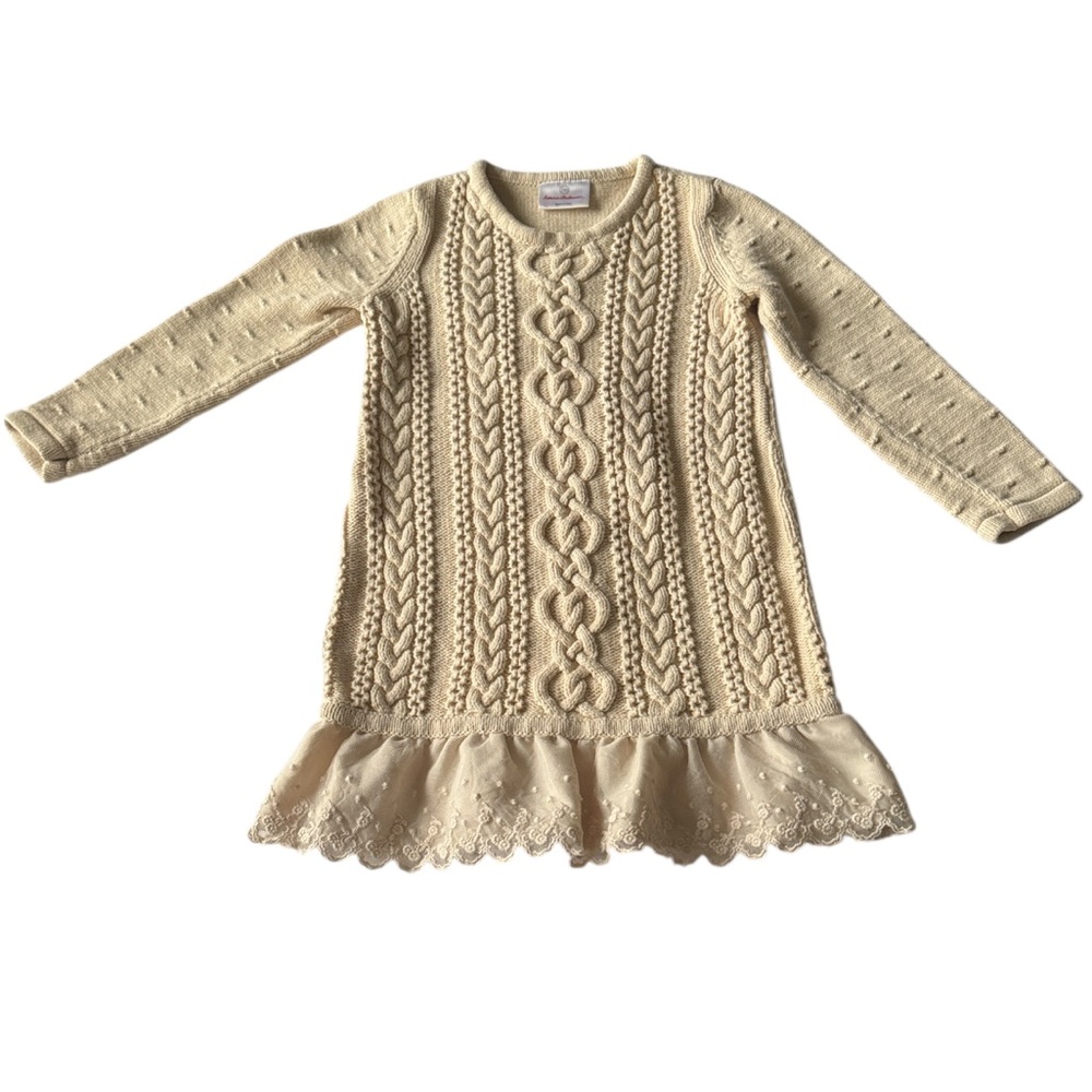 HANNA ANDERSSON L/S Cream Cable Knit Design Sweater Shift Dress Size 110 (5)